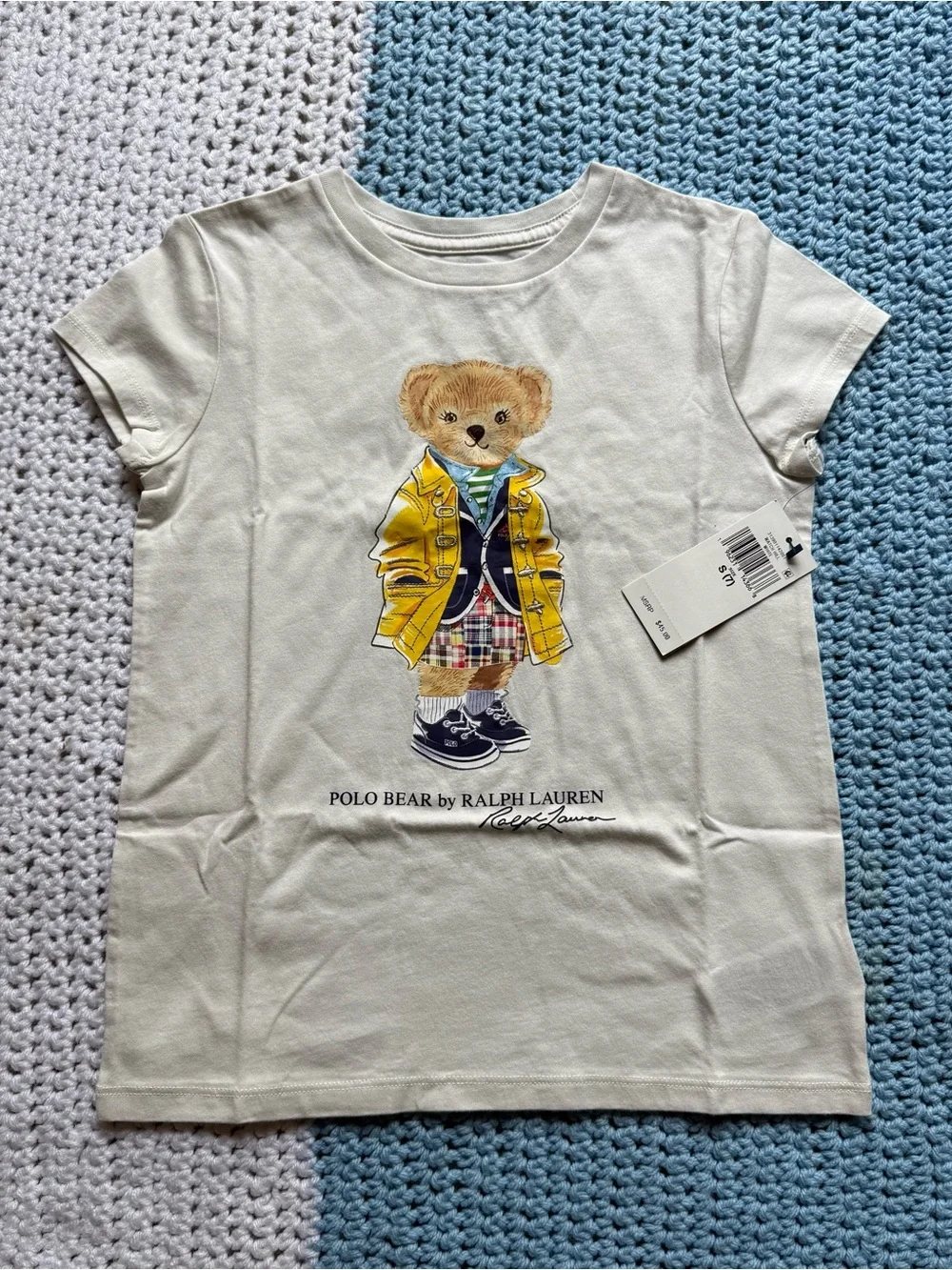 Polo by Ralph Lauren Cream Tee with Yellow Jacket Bear Graphic